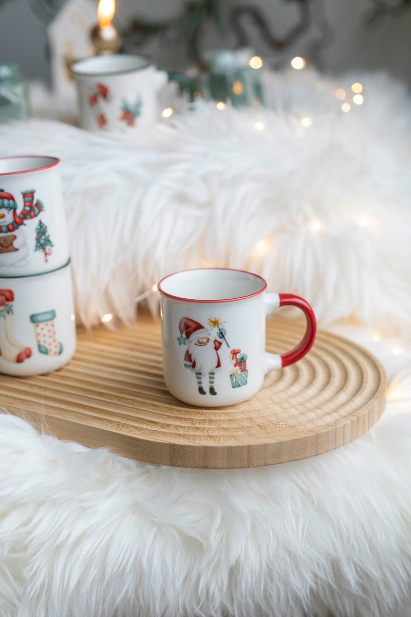 Kopp 4pk 200ml - Snømann, Nisse, Julesokk, Polkagris