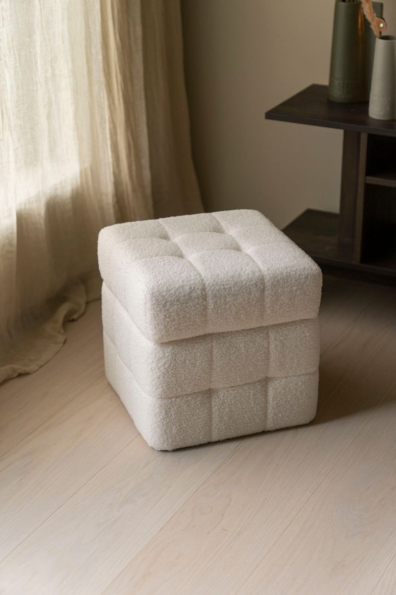 Puff m/oppbevaring Teddy Hvit