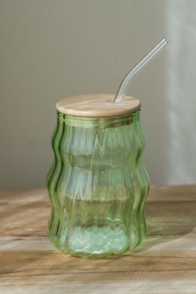 Hovedbilde Glass med sugerør – 400 ml – Grønn