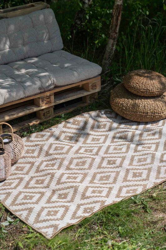 Utendørs Teppe 180x120cm Beige og Hvit