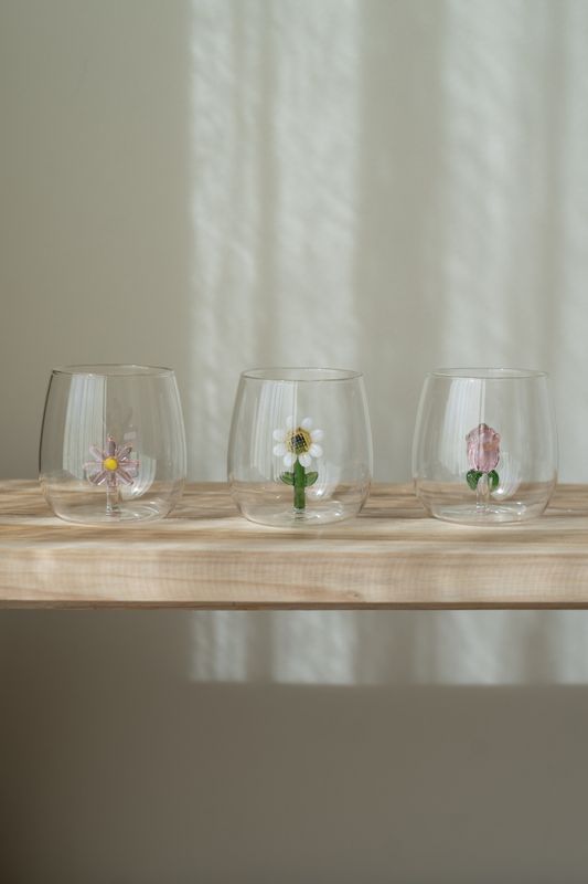 Drikkeglass – 500 ml – Rosa Markblomst