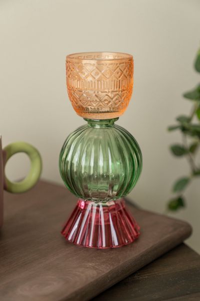 Hovedbilde Lysestake 18cm - Rosa/Grønn/Oransje