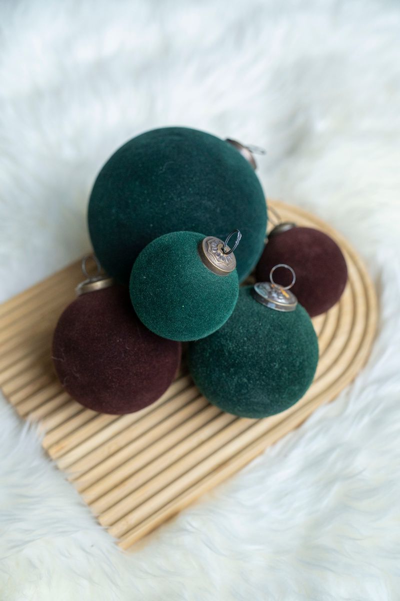 Julekule 8cm glass/velour - Brun