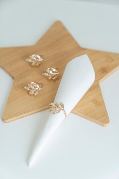 Hovedbilde Serviettring 4pk Blad - Gull