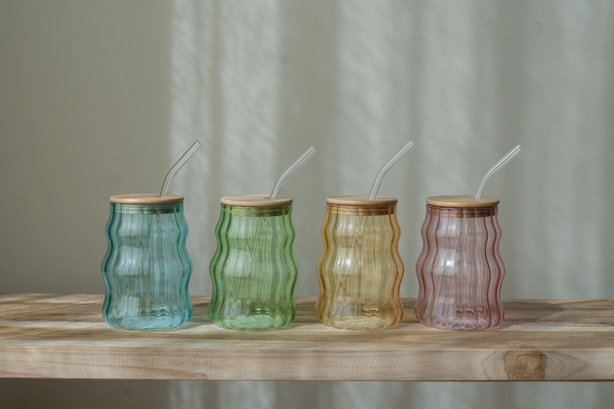 Glass med sugerør – 400 ml – Blå