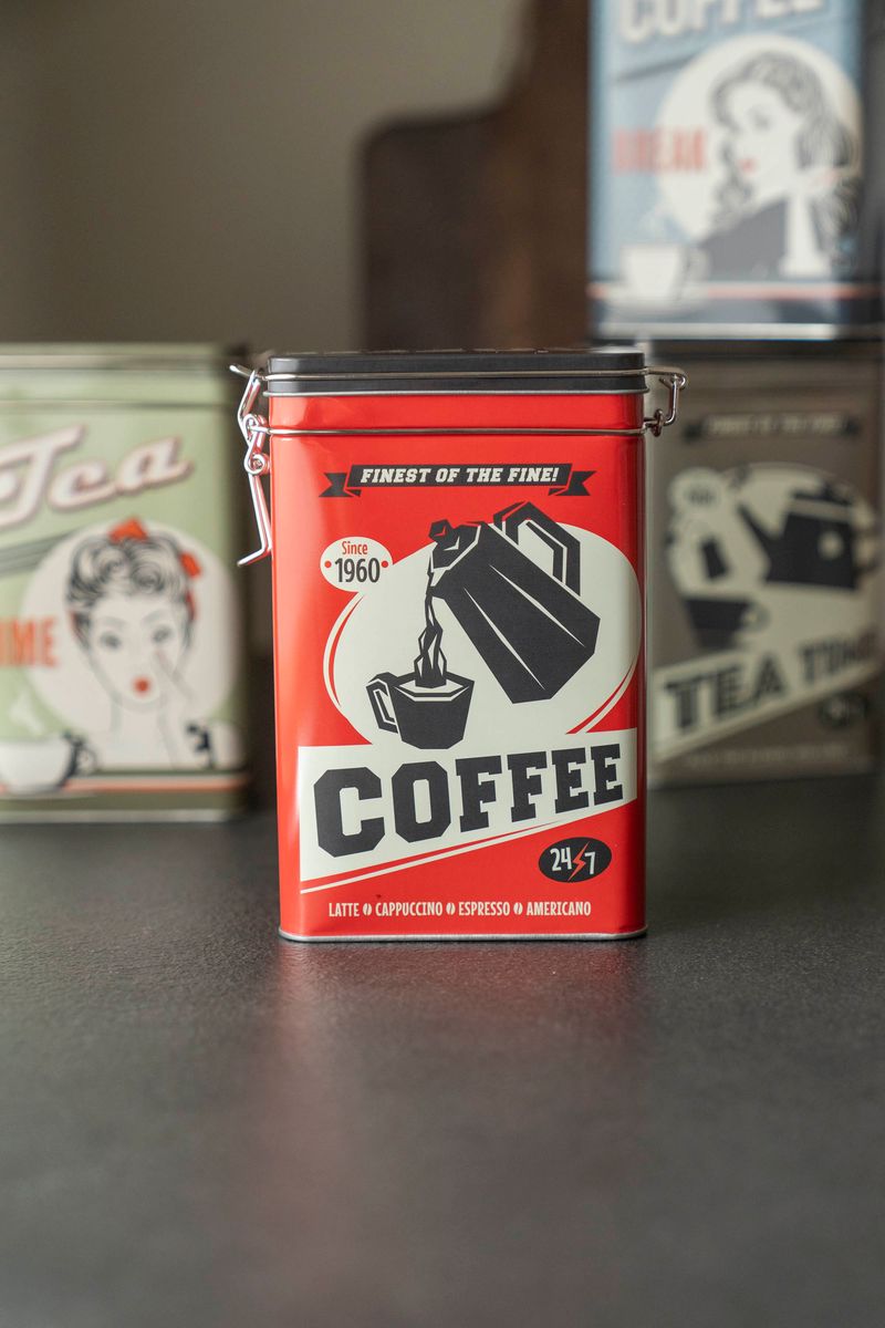 Retro Oppbevaringsboks i metall – H18 cm – Coffe Rød