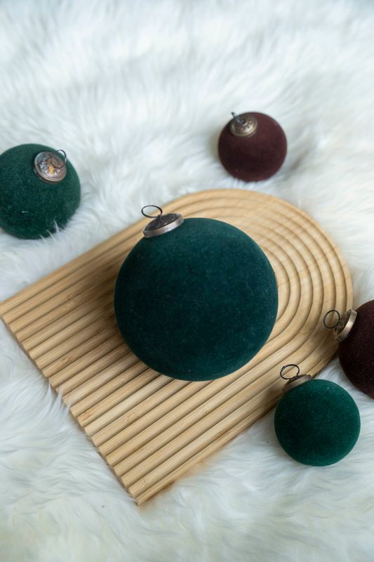 Julekule 10cm glass/velour - Grønn