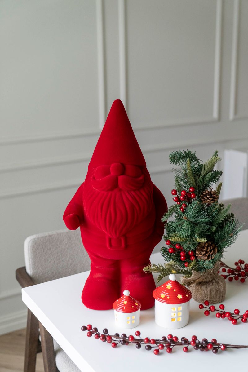 Velour Nisse 56cm Rød