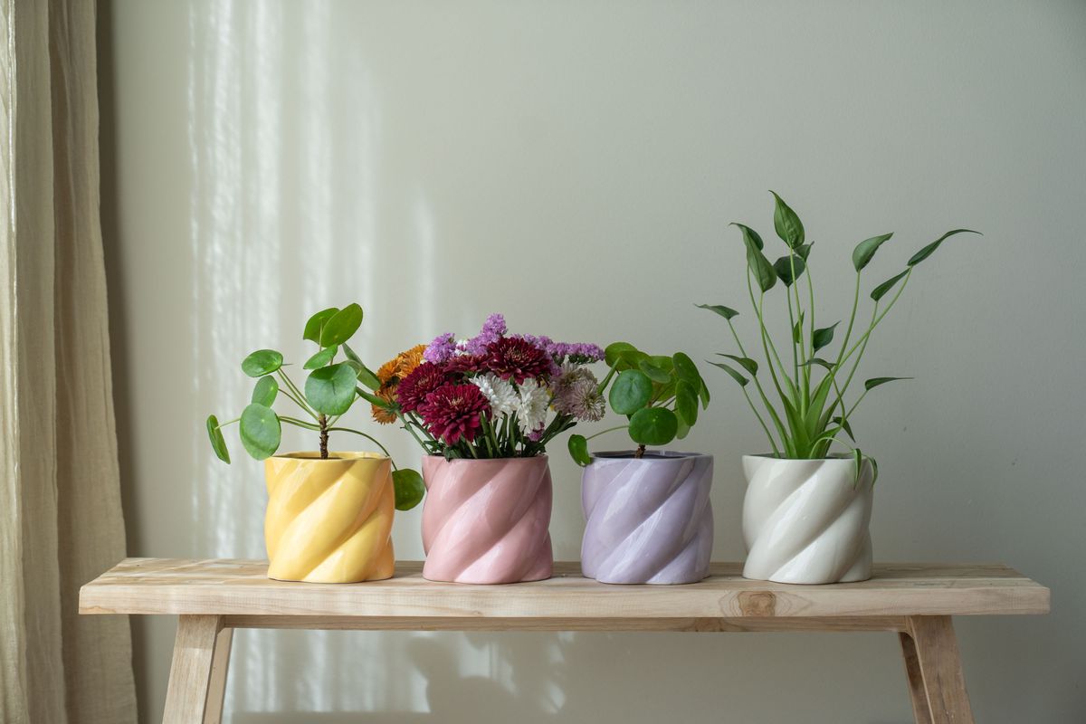 Blomsterpotte swirl – Gul