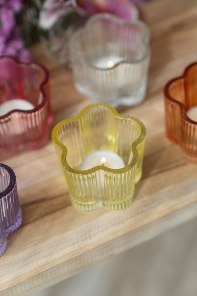 Hovedbilde Telysholder glass blomst – gul