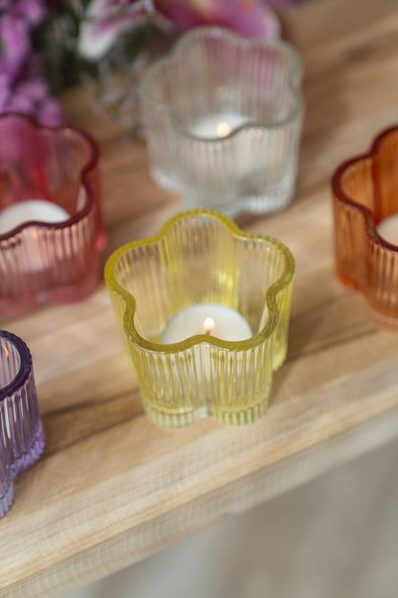 Hovedbilde Telysholder glass blomst – gul