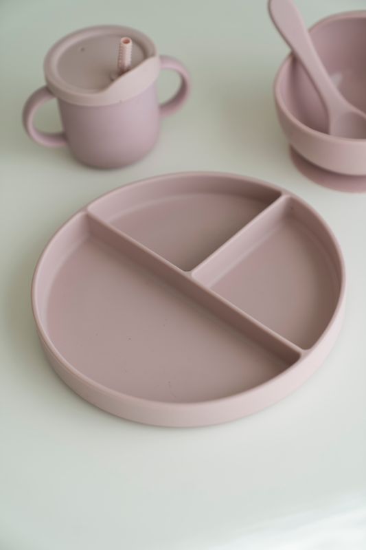 Silikontallerken m/sugekopp - Rosa