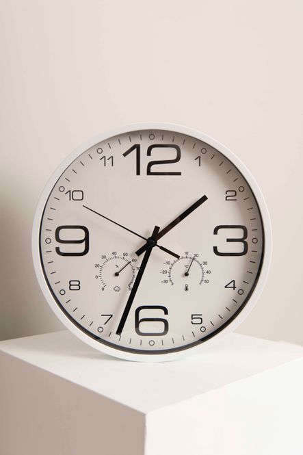 Hovedbilde Klokke 30cm m/termometer Hvit