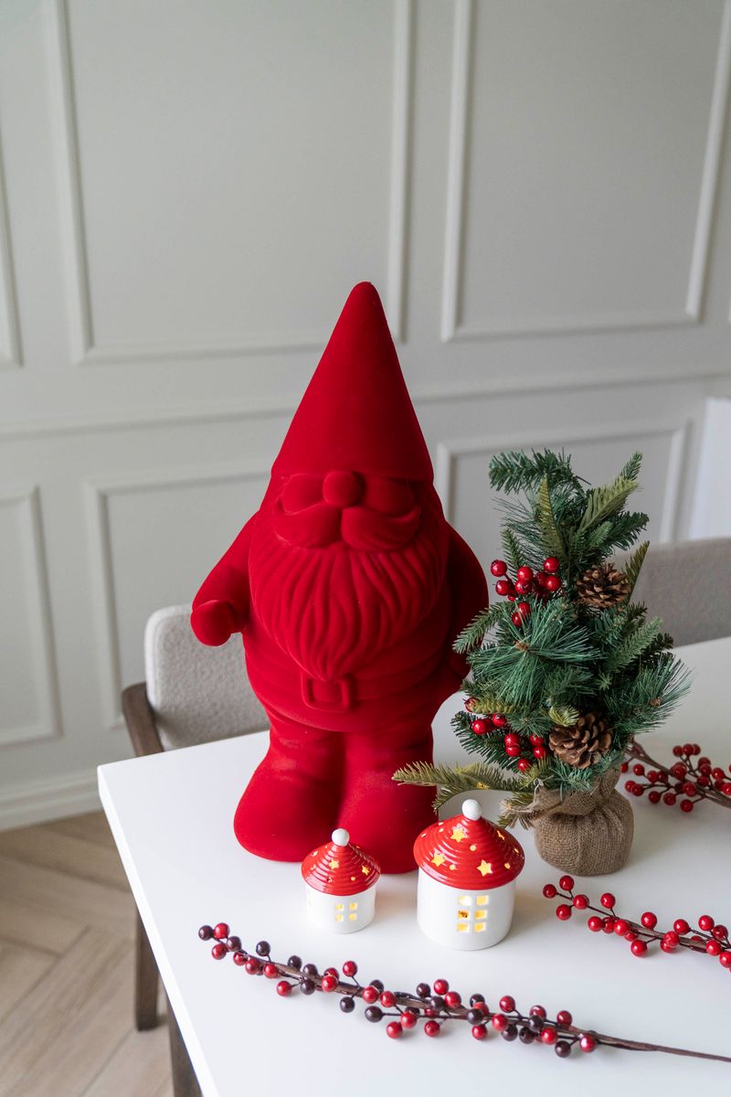 Velour Nisse 56cm Rød