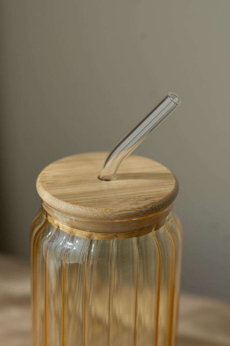 Glass med sugerør – 500 ml – Gul