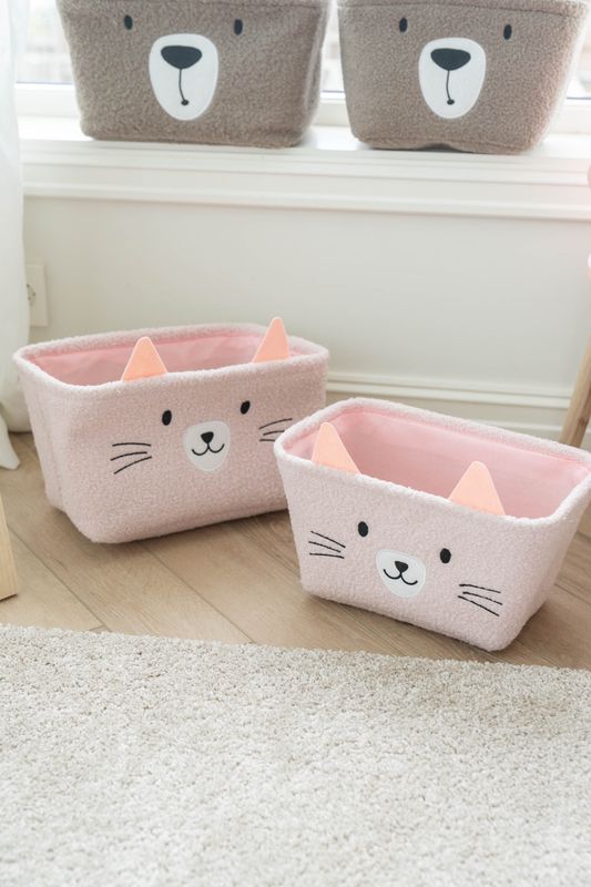 Oppbevaringskurv katt - rosa 2pk