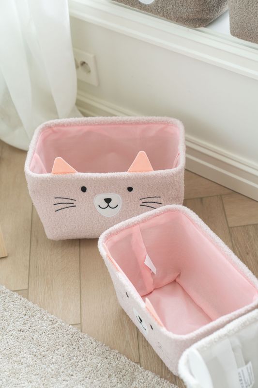 Oppbevaringskurv katt - rosa 2pk