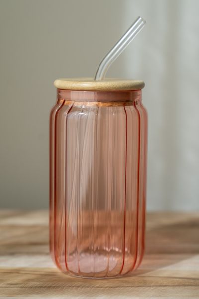 Hovedbilde Glass med sugerør – 500 ml – Rosa