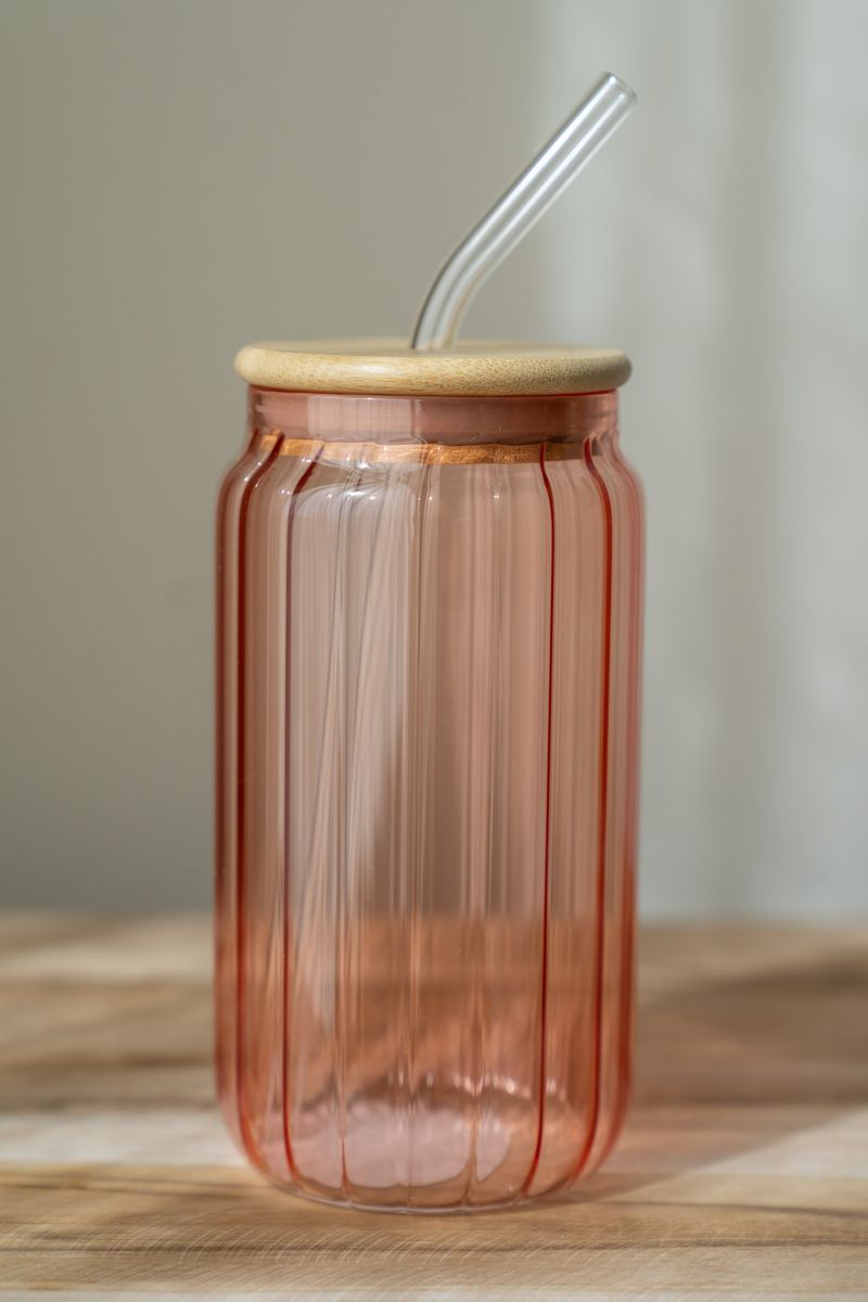 Glass med sugerør – 500 ml – Rosa