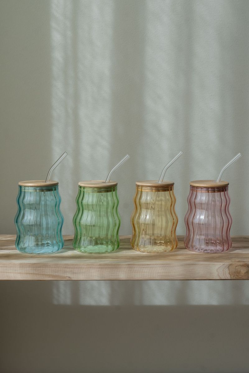 Glass med sugerør – 400 ml – Rosa