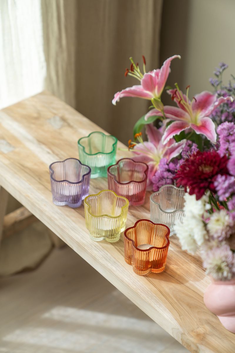Telysholder glass blomst – klar