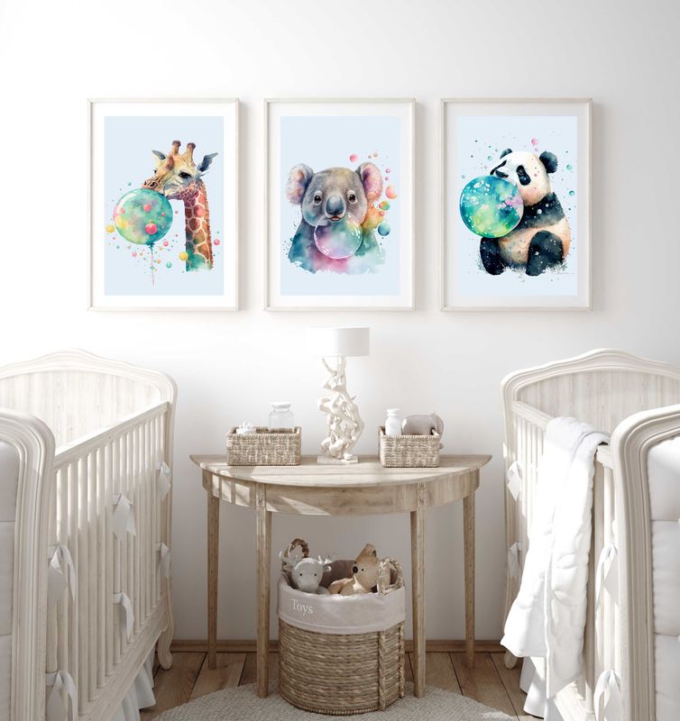 Poster - Boble Panda Blå