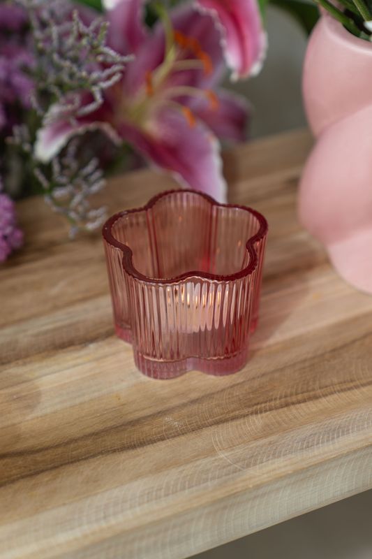 Telysholder glass blomst – rosa