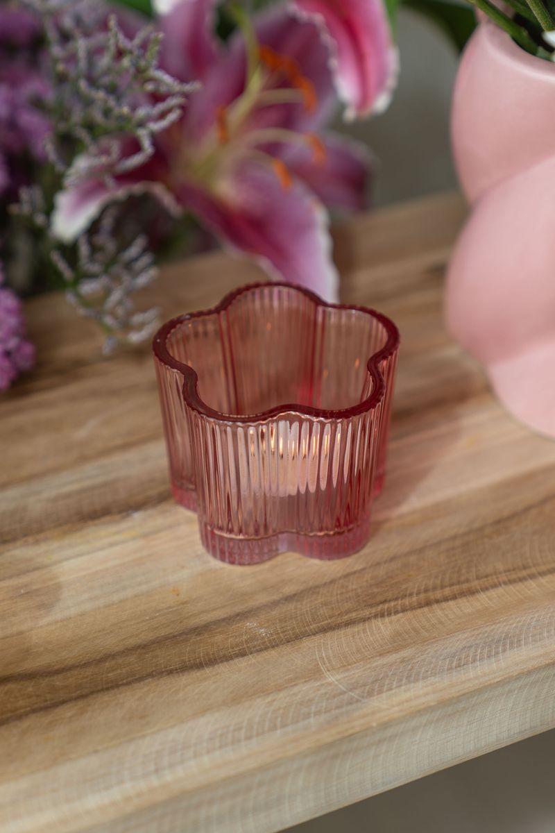 Telysholder glass blomst – rosa